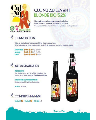 Bière des iles d'or blonde bio Cul nu au Levant 75 cl