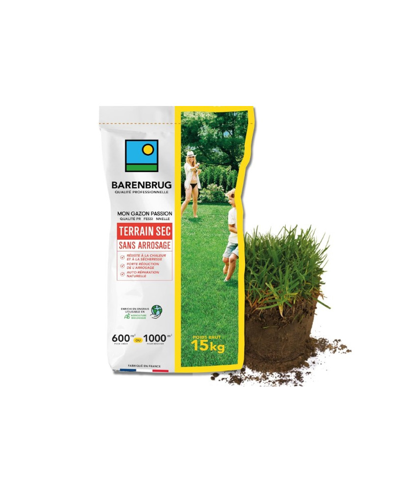Semences gazon pour terrain sec sans arrosage Barenbrug 15 KG